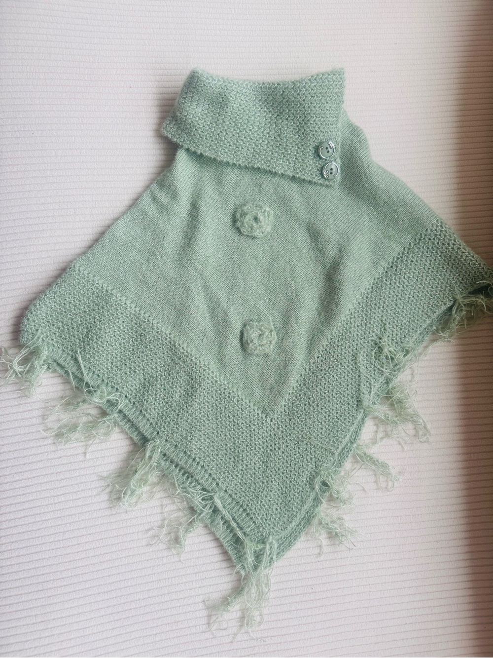 Light Mint Green Fringed Knit Poncho for baby